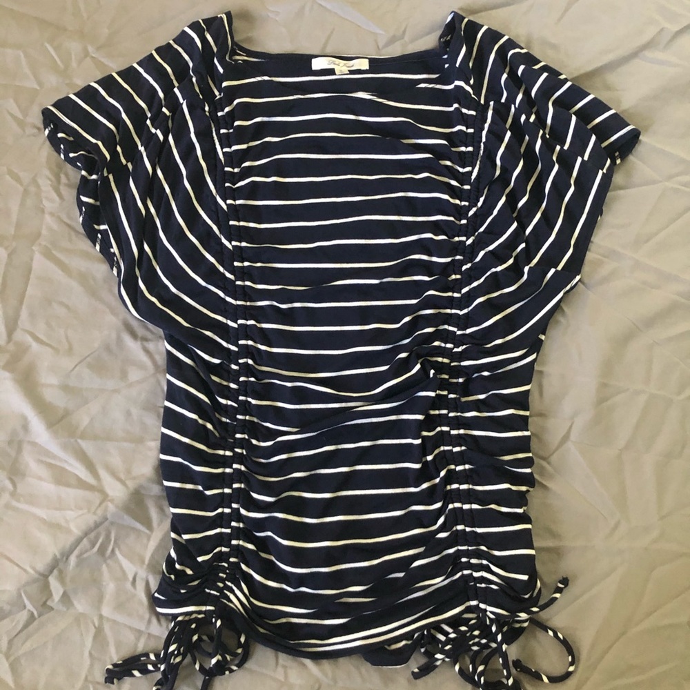 Striped rouched tie top